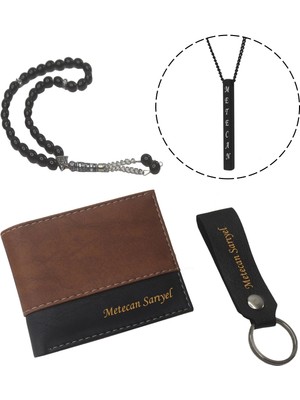 Ozka Leather Collection Kişiye Özel Black Strıped Model Cüzdan & Siyah Bar Kolye - Anahtarlık ve Tesbih Hediyeli !