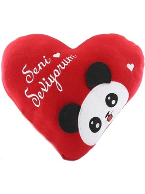 Ozka Leather Collection Kalp Yastık Panda Desenli Seni Seviyorum Yastık