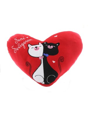 Ozka Leather Collection Kalp Yastık Seni Seviyorum Kedili Yastık Love You Cats