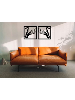 Şirin Lazer Müzik Saksafon Jazz Notalar Ahşap Mdf Duvar Dekoru Tablo