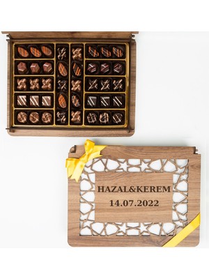 Caron Çikolata Kişiye Özel Ahşap Kutulu ve Kişiye Özel Nişan-Söz Çikolatası 40 Adet