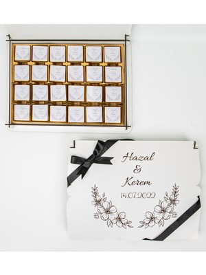Caron Çikolata Kişiye Özel Ahşap Kutulu ve Kişiye Özel Madlen Çikolatalı Nişan-Söz Çikolatası 72 Adet