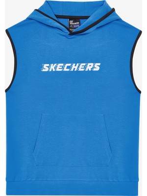 Skechers Lightweight Fleece Two Yarn B Sleeveless Hoodie Sweatshirt Büyük Erkek Çocuk Mavi Sweatshirt Sk241119-400