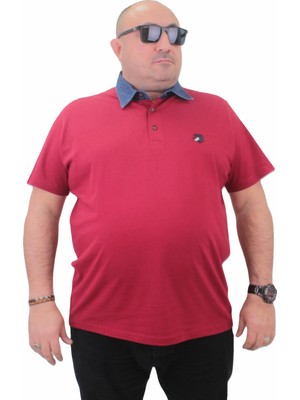 Moc Grande Büyük Beden Erkek Polo Kot Yaka T-Shirt Kısa Kol %97 Pamuk Bordo 23420