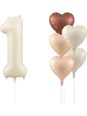 Kidspartim Krem Rakam ve Kalp Folyo Balon Seti