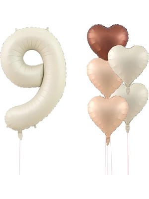 Kidspartim Krem Rakam ve Kalp Folyo Balon Seti
