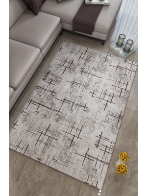 Carpettex Çizgi Desenli Kahverengi Halı Kaymaz Taban Yıkanabilir