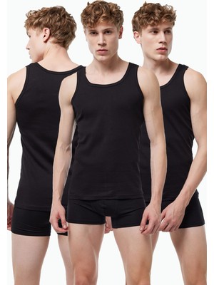 Malabadi Erkek Siyah 3 Lü Paket %100 Pamuk Ribana Atlet 3M034-E