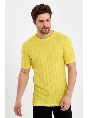 Tarz Cool Sarı Erkek Yuvarlak Yaka Örme T-Shirt