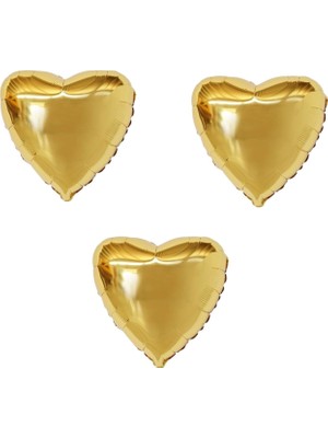 Organizasyon Pazarı 18 inç Gold Renk 3 Adet Kalp Şekilli Folyo Balon