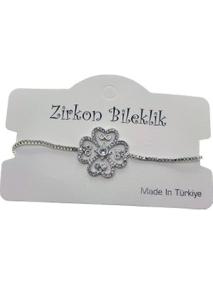 X-lady Accessories Gümüş Renk Dörtlü Kalp Yonca Asansör Zirkon Bileklik - 2729