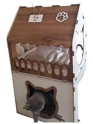 Mavitrend Büyük Kedi Evi Xxl Teraslı Kedi Evi 5kg ve Üzeri Kediler Için Xxl Kahve - Beyaz