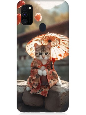 Teknomeg Samsung Galaxy M30S Uyumlu Geyşa Kıyafetli Kedi Desenli Silikon Kılıf