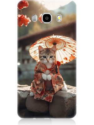 Teknomeg Samsung Galaxy J7 2016 Uyumlu Geyşa Kıyafetli Kedi Desenli Silikon Kılıf
