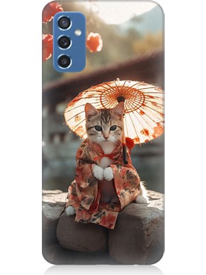 Teknomeg Samsung Galaxy M52 Uyumlu Geyşa Kıyafetli Kedi Desenli Silikon Kılıf