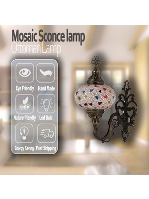 Mosland Home Mozaik Aplik Gece Lambası El Yapımı Mozaik Bahçe Hediyelik