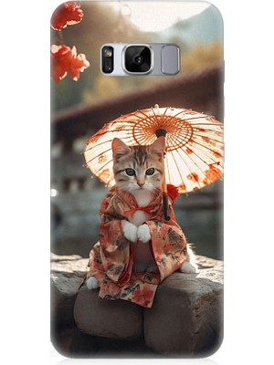 Teknomeg Samsung Galaxy S8 Plus Uyumlu Geyşa Kıyafetli Kedi Desenli Silikon Kılıf