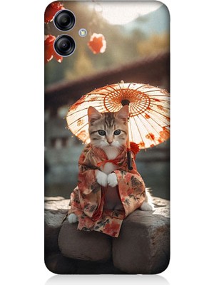 Teknomeg Samsung Galaxy A04E Uyumlu Geyşa Kıyafetli Kedi Desenli Silikon Kılıf