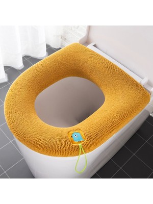 DouranShop Sarı Stil Yıkanabilir Banyo Klozet Kolu ile Closestool Yumuşak Kış Isıtıcı Mat Pad Yastık O-Şekilli Klozet Bide Kapağı Yeni (Yurt Dışından)