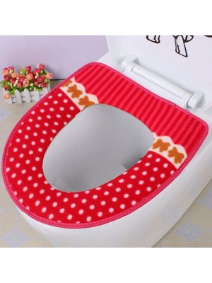 DouranShop Kırmızı Stil 1 Adet Yıkanabilir Kış Sıcak Klozet Kapağı Closestool Mat Banyo Aksesuarları Örgü Saf Renk Yumuşak O-Şekilli Ped Klozet (Yurt Dışından)