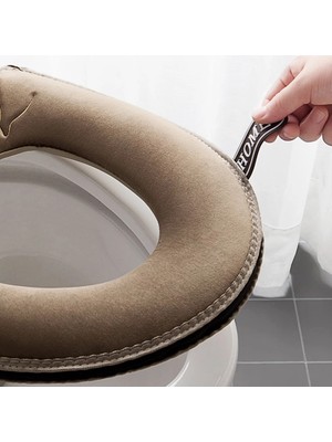 DouranShop Gri Tarzı Evrensel Su Geçirmez Klozet Kapağı Kış Sıcak Yumuşak Wc Mat Banyo Yıkanabilir Çıkarılabilir Fermuar Çevirme Lidhandle Ev (Yurt Dışından)