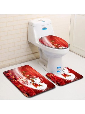 DouranShop D3-24 Tarzı Et Banyo Paspas Seti Noel Klozet Kapağı Kaymaz Kilim Su Emme Paspas Ev Dekorasyon Halı (Yurt Dışından)