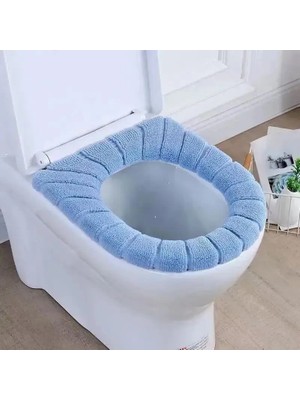 DouranShop Mavi Stil Kış Sıcak Klozet Kapağı Closestool Mat Yıkanabilir Banyo Aksesuarları Örgü Saf Renk Yumuşak O-Şekilli Ped Bide Kapağı (Yurt Dışından)