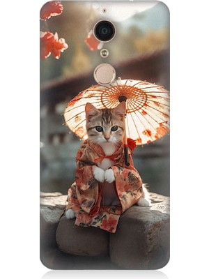 Teknomeg Casper Via G1 Plus Uyumlu Geyşa Kıyafetli Kedi Desenli Silikon Kılıf