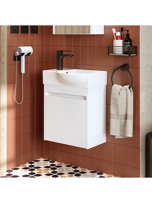 Roomart Ayaksız Tek Kapaklı Sol Lavabolu 46 cm Leo Banyo Alt Dolabı