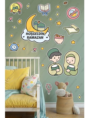 Mıgnatıs Hoşgeldin Ramazan Sevimli Çocuklar - Ramazan Ayı Temalı Sticker Seti Cam Duvar Süsleri Çocuk Odası