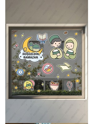 Mıgnatıs Hoşgeldin Ramazan Sevimli Çocuklar - Ramazan Ayı Temalı Sticker Seti Cam Duvar Süsleri Çocuk Odası