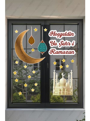 Mıgnatıs Hoşgeldin Ya Şehr-I Ramazan Cami Hilal Ramazan Ayı Temalı Sticker Seti Cam Duvar Süsleri Çocuk Odası