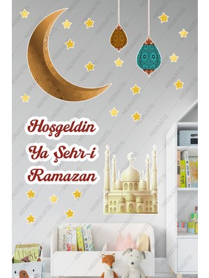 Mıgnatıs Hoşgeldin Ya Şehr-I Ramazan Cami Hilal Ramazan Ayı Temalı Sticker Seti Cam Duvar Süsleri Çocuk Odası