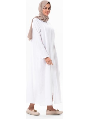 Eliş Şile Bezi Hicran Şile Bezi Fermuarlı Mevsimlik ve Yazlık Ferace Beyaz Byz