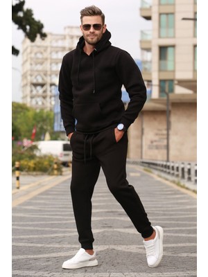 Yakamel Erkek Kalın 3 Iplik Şardonlu Eşofman Takımı