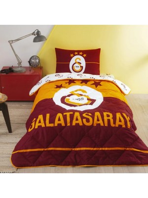 Taç Galatasaray Logo Tek Kişilik Yorgan Seti Taç Uyku Seti Yastık Hediye