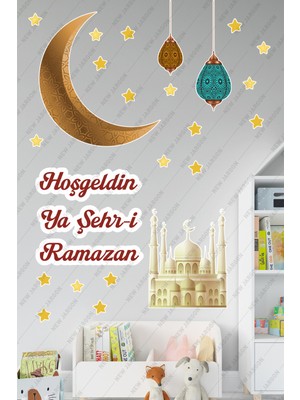 New Jargon Hoşgeldin Ya Şehr-I Ramazan Cami Hilal Ramazan Ayı Temalı Sticker Seti Cam Duvar Süsleri Çocuk Odası