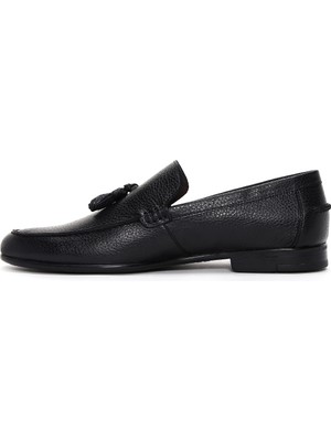 Derimod Erkek Siyah Püsküllü Deri Casual Loafer