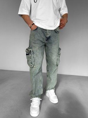 Abluka Online Baggy Fit Kargo Jean Lacivert