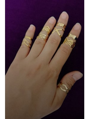 X-lady Accessories Altın Renk Kadın Gold 10'lu Kombin Yüzük Seti - 2897