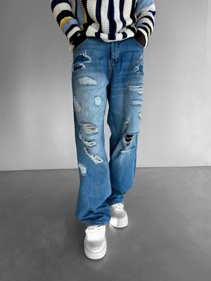 Abluka Online Distressed Jean Pantolon Mavi