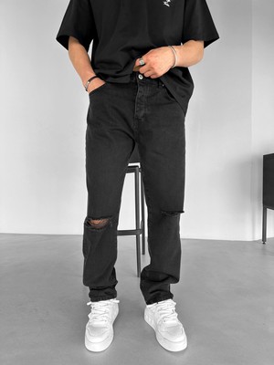 Abluka Online Baggy Fit Distressed Jean Siyah