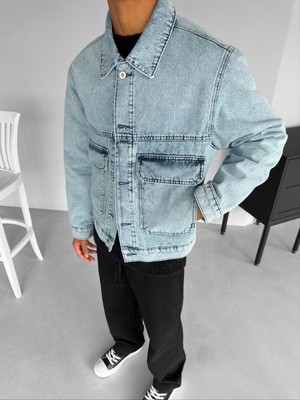 Abluka Online Oversize Çift Cepli Denim Ceket Buz Mavi