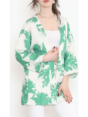 Tozlu Yaka Desenli Kimono Yeşil