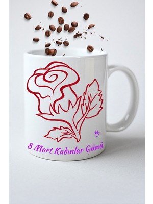Caisya 8 Mart Kadınlar Günü Hediyesi Baskılı Kupa Bardak Porselen Çay Kahve Fincanı-5