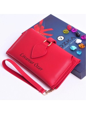 Ozka Leather Collection Kırmızı Maça Model Trend Kadın Cüzdanı Telefon Bölmeli El Çantası