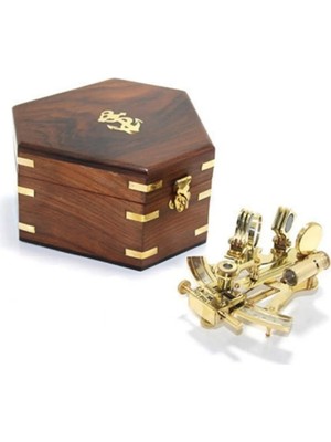 Authentic Ahşap Kutulu Pirinç Sextant Kaptan Denizci Sekstant