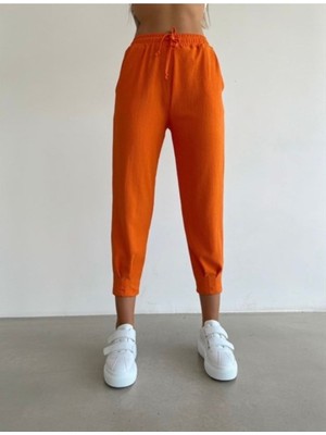 Hira Fashion Kadın Oranj Pileli Paça Pantolon