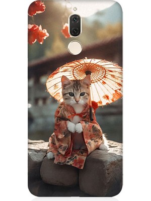 Teknomeg Huawei Mate 10 Lite Uyumlu Geyşa Kıyafetli Kedi Desenli Silikon Kılıf