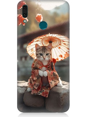 Teknomeg Huawei Y9 2019 Uyumlu Geyşa Kıyafetli Kedi Desenli Silikon Kılıf